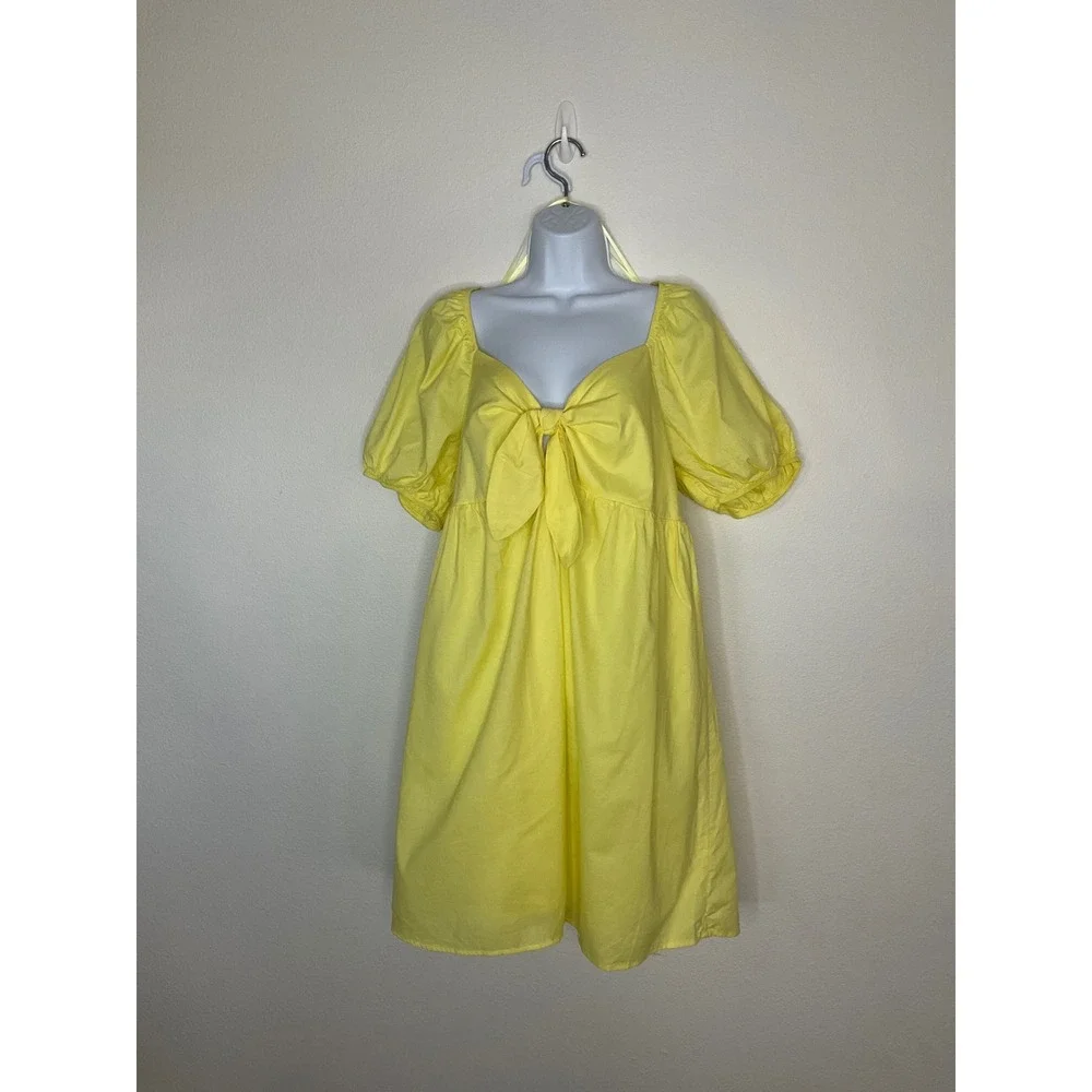 Wild Fable Women's Yellow Mini Dress Puff Sleeve Tie Front XXL NWT‎ - Picture 2 of 7